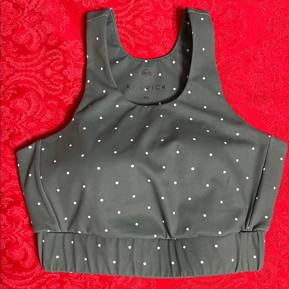 Renwick Green Polka Dot Crop Tank XS Built-In Bra Stretch Athletic Top